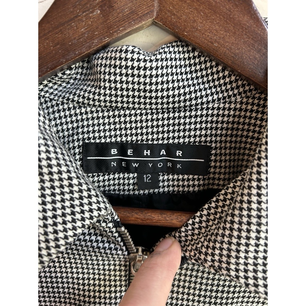 Vintage 90s Boxy Cropped Houndstooth Jacket 12 Zip Preppy Minimalist Classic‎ - Picture 6 of 8